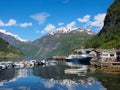 Geiranger town on the banks of Geirangerfjord, Norway. June 28, 2015 Royalty Free Stock Photo