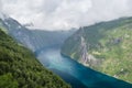 Summer landscape with fjord and waterfall, Norway Royalty Free Stock Photo