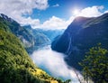 Geirangerfjord fjord and the Seven Sisters waterfall, Norway Royalty Free Stock Photo