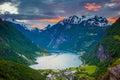 Geirangerfjord and village in More og Romsdal, Norway, Northern Europe Royalty Free Stock Photo