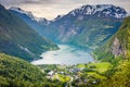 Geirangerfjord and village in More og Romsdal, Norway, Northern Europe Royalty Free Stock Photo