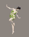 Nature Inspired Female Figure In Balance With Green Leaf Elements Royalty Free Stock Photo