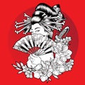 Geisha Blow Skull Flower Beautiful