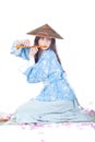 Geisha in blue kimono Royalty Free Stock Photo
