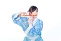 Geisha in blue kimono Royalty Free Stock Photo