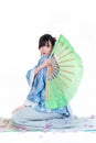 Geisha in blue kimono