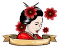 Geisha color tattoo. Symbol of Asia, Japan, China Royalty Free Stock Photo