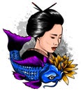 Geisha color tattoo. Symbol of Asia, Japan, China Royalty Free Stock Photo