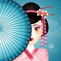 Geisha face with fan