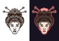 Geisha face japanese woman black and color vector