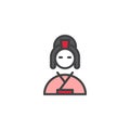 Geisha girl filled outline icon