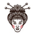 Geisha head japanese girl vector illustration