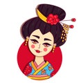 Geisha japan girl doodle colorful vector portrait