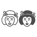 Geisha, Japanese woman traditional hairstyle line and solid icon, asian culture concept, face vector sign on white Royalty Free Stock Photo