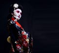 geisha in kimono on black Royalty Free Stock Photo