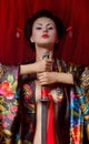 Geisha in kimono with samurai sword Royalty Free Stock Photo