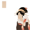 Geisha in kimono, woman in japan, traditional ukio-e art style vector illustration. Japanese asian culture, beautiful Royalty Free Stock Photo