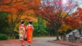 Geisha at Osaka Castle Park in Autumn Royalty Free Stock Photo