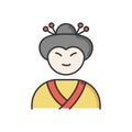 Geisha RGB color icon. Japanese woman in asian attire. Geiko in costume with traditional hairstyle. Ethnic performer in Royalty Free Stock Photo