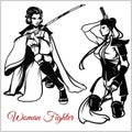 Geisha and samurai katana. Vector illustraiton