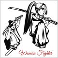 Geisha and samurai katana. Vector illustraiton Royalty Free Stock Photo