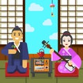 Geisha and samurai tea ceremony Royalty Free Stock Photo