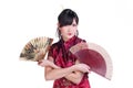 Geisha with two fans Royalty Free Stock Photo