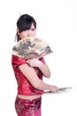 Geisha with two fans Royalty Free Stock Photo
