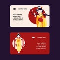 Geisha vector business-card Japanese beautiful young woman in fashion kimono in Japan illustration backdrop set of asian Royalty Free Stock Photo