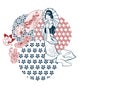 Geisha woman umbrella fan circles japanese chinese vector design pattern card