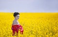 Geisha in the yellow field Royalty Free Stock Photo