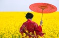 Geisha in the yellow field Royalty Free Stock Photo