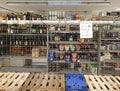 GEISLINGEN AN DER STEIGE, GERMANY - MARCH 16, 2020: Supermarket with empty pallets restricting milk `Only 10 liters of milk avail