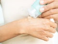 Gel Face Aloe Vera Skin, Woman Apply Cream Moisture Body Hand, Mask Care Injury Illness Hygiene Facial Serum Medicine Spa in Home Royalty Free Stock Photo