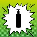 Gel, Foam, Liquid Soap. Dispenser Pump Plastic Bottle. Black Icon on white popart Splash at green background with white spots. Royalty Free Stock Photo