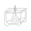 gel magic candle with crystals and mushrooms, transparent silhouette, line art