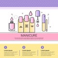 Gel Manicure Cosmetology Infographics Salon Medical Cosmetics Procedures Set Banner With Copy Space