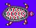 A gel pen drawing of a colorful patterned turtle.