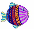 Drawing of cute little fat fish. Royalty Free Stock Photo