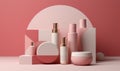 pink care cosmetic background beauty layout treatment pastel product soap bottle. Generative AI.