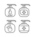 Gel and spray to cleaning and disinfection virus, disinfectant solution. Set icons in flat style.