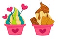 Gelato and ice cream in buckets, tasty dessert