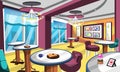 Gelato Ice Cream Cafe With Fancy Chair And Table, Classic Lamp, Big Windows, Artistic Wall Picture For Vector Illustration