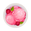 Gelato or Ice Cream with Raspberry as Dessert Served on Plate Vector Illustration