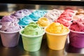 gelato tubs in a variety of vibrant colors