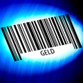 Geld - barcode with blue Background
