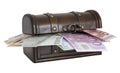 Closed casket with Euro banknotes