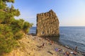 Gelendzhik, Russia. The bay in Divnomorsk. A single rock in the sea is like a sailboat