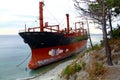 GELENDZHIK, RUSSIA. Rio ship stranded after a storm in the Black Sea. View from above