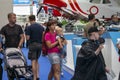 Family with children at the aviation exhibition.